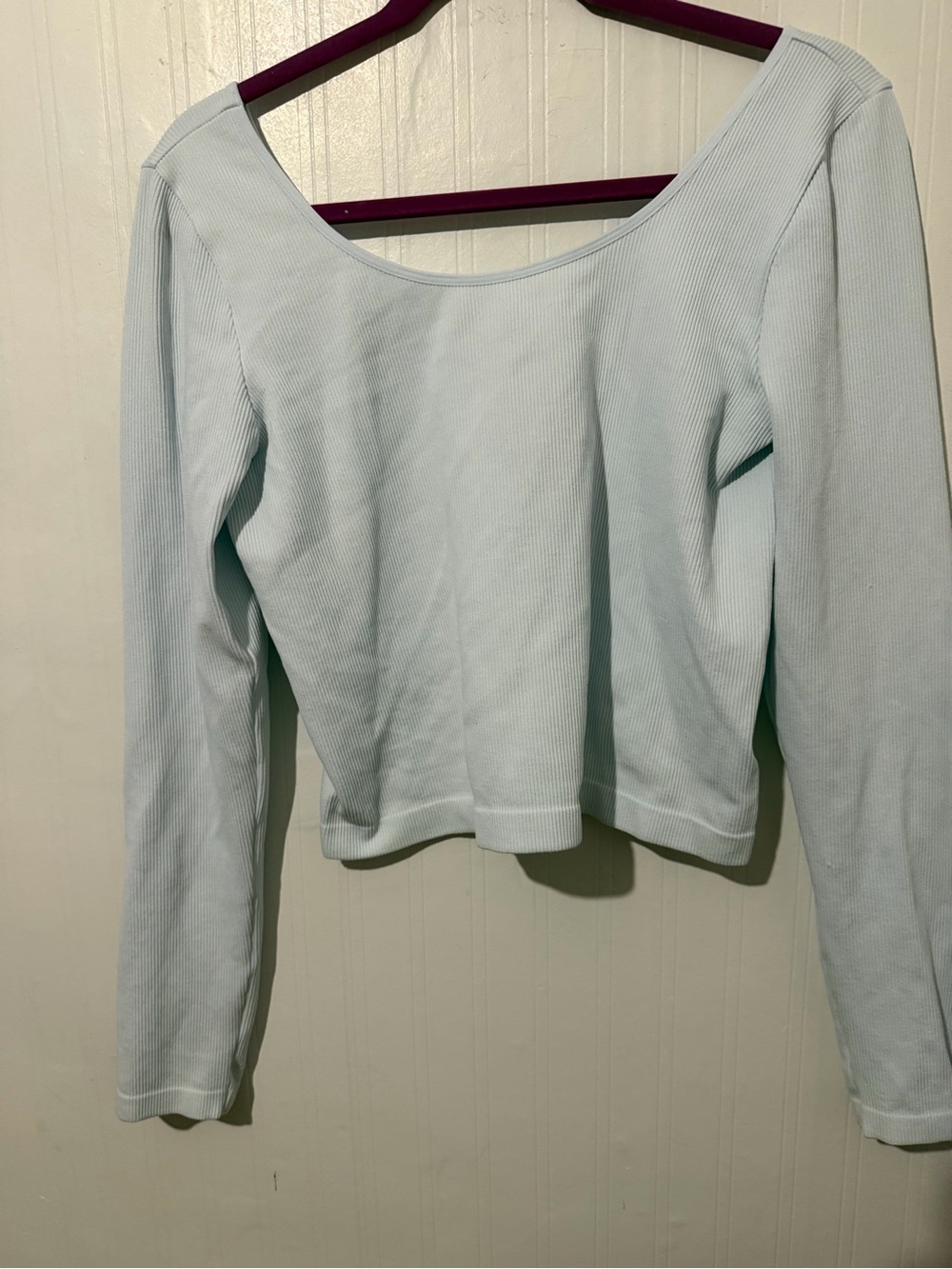 Light Blue Long Sleeve Ribbed Scoop Neck Top XXL